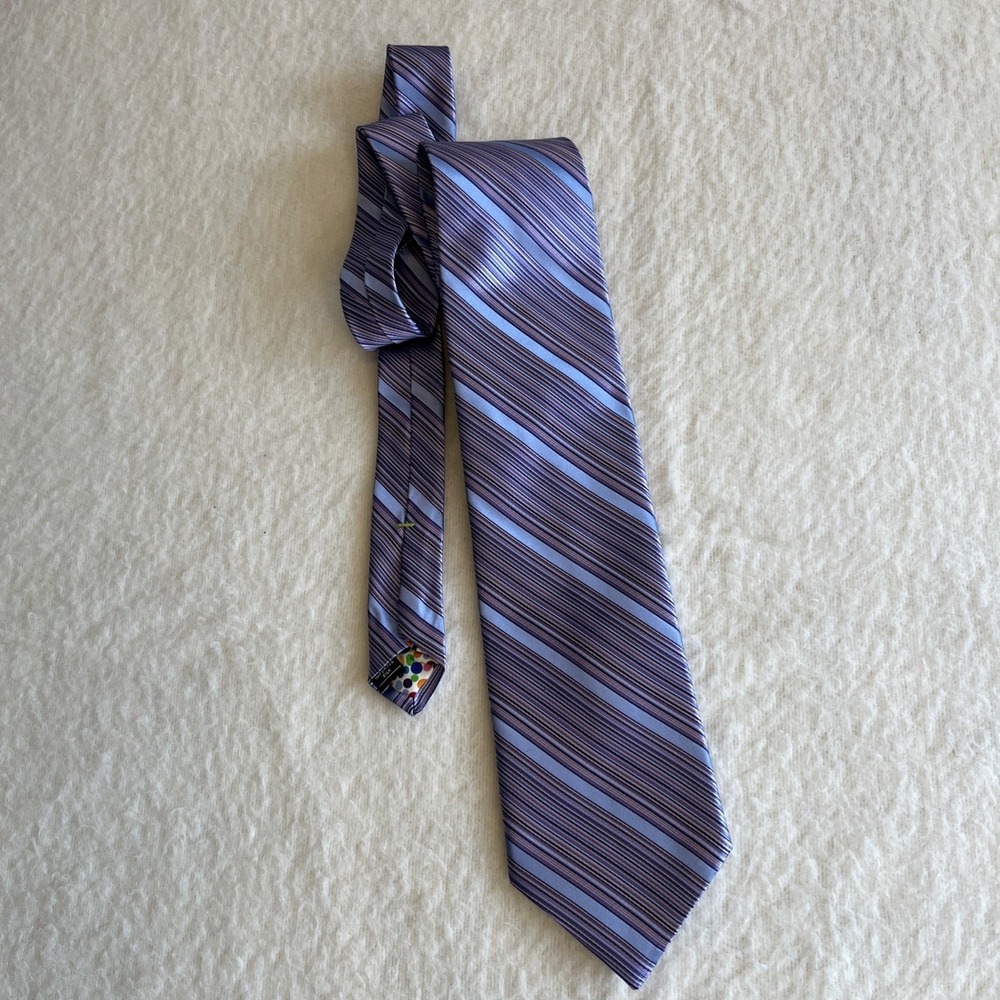 City Of London Tie Purple Blue Striped Woven Wide Silk Made in USA